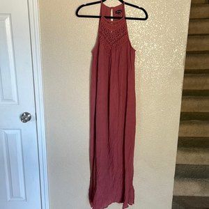 Boho Small Burnt Orange Crochet Halter Maxi Dress Festival Family Photo Dress